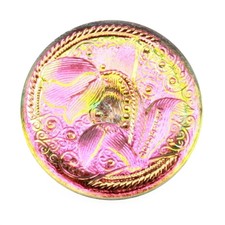 Vintage Czech glass button 33mm 14k gold iridescent mirror flower lacy flower