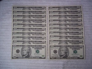 1999 STAR NOTES $10 Dallas  FRN Fr 2034 20 CONSECUTIVE Crisp LOW S/N# 20 notes - Picture 1 of 2