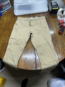 H&M Pants Mens 38x32 Brown Slim Fit Stretch Dress Trouser Flat Front - Picture 1 of 4