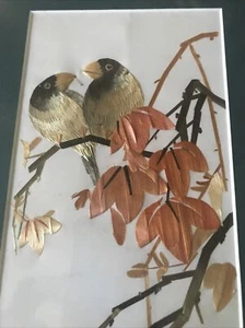 Chinese - Bamboo - Birds - Finches - Tree - Gold - Straw Art - 15"x7.5” Original - Picture 1 of 5