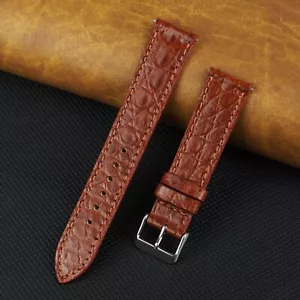 18mm Flat Brown Leather Watch Band Real Crocodile Watch Strap Men Classic Gift - Picture 1 of 5