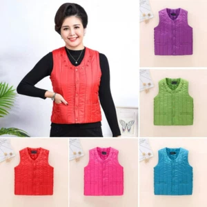 Women Quilted Vest Gilet Padded Waistcoat Middle-aged Slim Short Jacket Warm - Picture 1 of 14