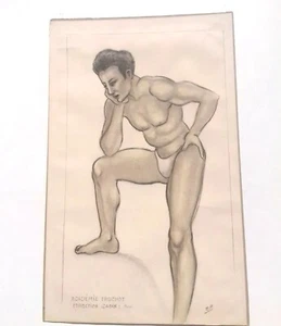 Modèle Homme Grand Dessin d'étude Original 47 cm Art Déco Signé RP - Imagen 1 de 4