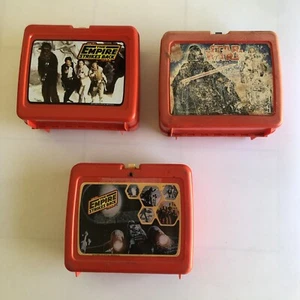 3 Rare Vintage Red Plastic Star Wars Lunch Box Boxes Lot Empire Strikes Back - Picture 1 of 22