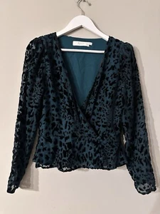ASTR the Label Burnout Leopard Wrap Top Teal Women Size M - Picture 1 of 10