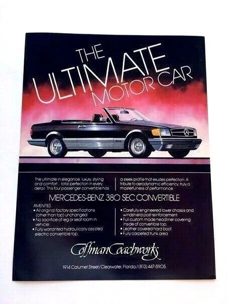 1984 1983 Coffman Mercedes Benz 380SEC Convertible 1page Sales Brochure Leaflet Foto 1 de 1