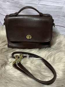 Vintage Coach Court Bag # 9870 Mahogany Brown Leather Top Handle Hungary No HT - Picture 1 of 24