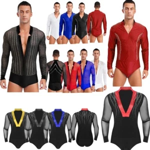 Men Dance Shirts One Piece Long Sleeve Bodysuit Latin Samba Salsa Tango - Picture 1 of 141
