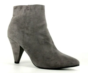 Missguided Womens UK 7 Grey Faux Suede Cone Heel Zip Up Pointed Toe Ankle Boots - Picture 1 of 7