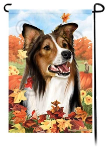 Falling Leaves Garden Flag - Sable and White Border Collie - Picture 1 of 1