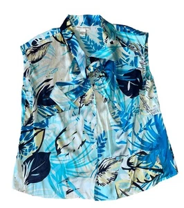 Blusa Doncaster Mezcla Seda Para Mujer Corbata Frontal Sin Mangas Talla 16W Azul Floral - Imagen 1 de 10