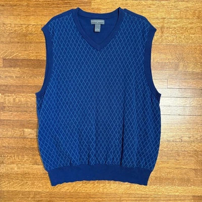 Saddlebred Mens Vest XL Blue Argyle V Neck Sleeveless Knit Sweater Preppy - Image 1 of 4
