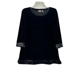 Nuevo sin etiquetas Top Chicos Travelers Negro Terciopelo Lentejuelas Talla Mediana Manga 3/4 Fiesta - Imagen 1 de 7