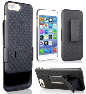 BLACK RUBBERIZED KICKSTAND CASE + BELT CLIP HOLSTER STAND FOR iPHONE 7/8 PLUS - Picture 1 of 10