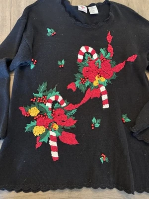Suéter grande vintage Cascanueces Navidad bastón de caramelo bordado vacaciones feo Foto 1 de 4