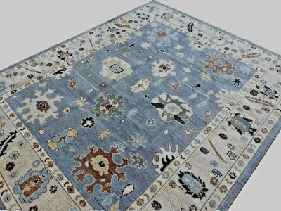 Шерстяной ковер ручной вязки Oushak серый геометрический восточный ковер 8 футов 2 дюйма x 10 футов 1 дюйм - Изображение 1 из 4