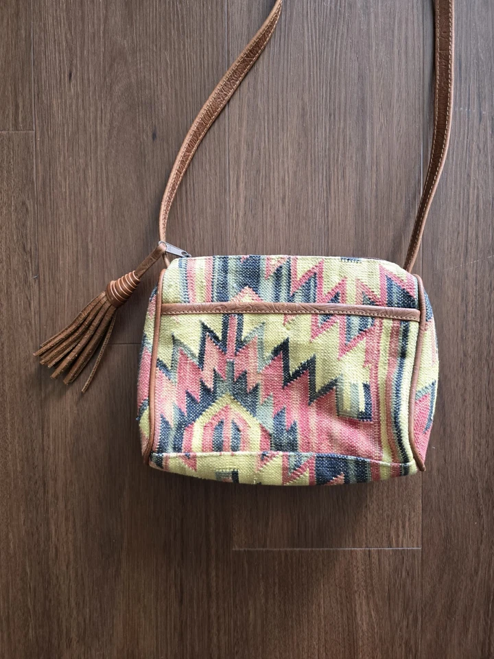 Bolso Bandolera Kilim Vintage Años 80 Años 90 Cuero Suroeste Foto 1 de 4