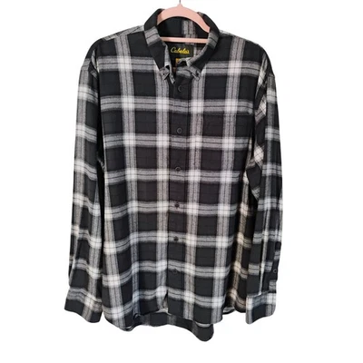 Cabelas Mens Flannel Shirt Large Regular Black White Plaid Button Up - Image 1 of 4