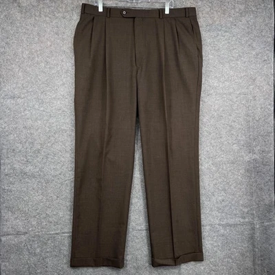 Brooks Brothers Pants Men 40x33 Brown Wool Classic Fit Pleated Cuffed Brooksease - Image 1 of 4