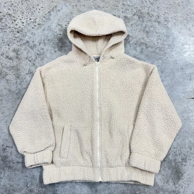 Женская флисовая куртка Aerie Sherpa XS кремовая на молнии с капюшоном плюшевые уютные карманы - Изображение 1 из 4