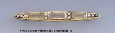Bonito broche prendedor barra pequeña perla semilla topacio amarillo oro 14k Foto 1 de 4