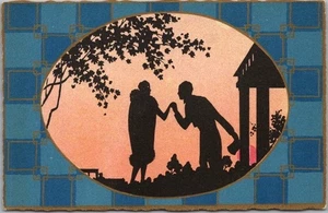 Postal de colección de los años 1910 ITALIA ARTE SILUETA italiano hombre y mujer/casa porche - Imagen 1 de 2