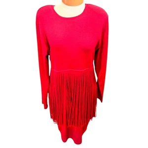 RARO Vestido Vintage Andrea Jovine Lana Flecos Talla L Manga Larga Rojo Vacaciones - Imagen 1 de 7