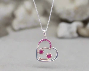 Zodiac Cancer Heart Pendant 925 Sterling Silver & Rose Gold Ruby zircon gemstone - Picture 1 of 3