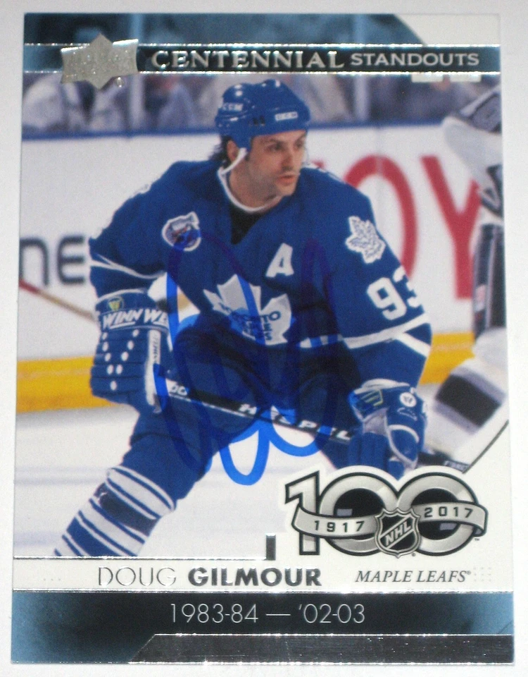 DOUG GILMOUR SIGNED 17-18 UD CENTENNIAL STANDOUTS MAPLE LEAFS CARD AUTOGRAPH! - Image 1 of 1