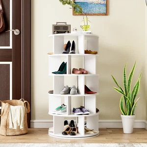 360° Drehbares Schuhregal 5-Lagige Schuh Und Taschenvitrine Aufbewahrung in Weiß - Bild 1 von 12