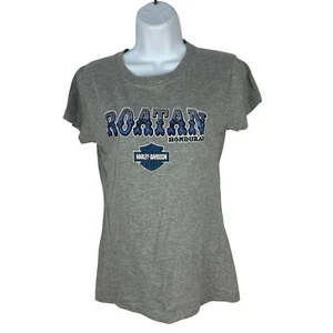 Harley-Davidson Roatan Honduras Womens Graphic T-Shirt Gray Medium 100% Cotton - Picture 1 of 4