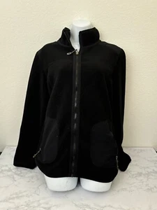 GREEN TEA Full Zip Up Mock Neck Black Fleece Jacket Women's Sz XL Elbow Pads U - Picture 1 of 5