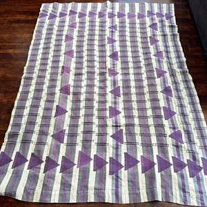 Nigerian Sanyan Aso Oke Hand Woven Fabric Purple Green Stripes 58" x 77" Vintage - Picture 1 of 9