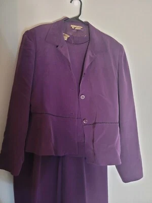 Vintage Patrick 100% Silk Pant Suit 3 Piece Purple Retro Throwback 80s - Image 1 of 4