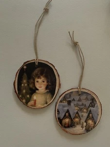 Handgefertigter Weihnachtsschmuck Holz Vintage altmodisch inspiriert 2er Set - Bild 1 von 8