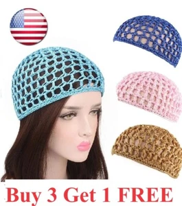 Women Mesh Hair Net handmade Crochet Cap Kufi Caps Snood Sleeping Cover Hat - Picture 1 of 19