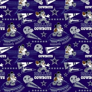 BTHY NFL Disney Mickey Dallas Cowboys Logo Cotton Fabric By The Half Yard - Picture 1 of 1