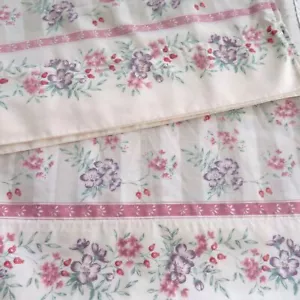 Vintage JC Penny Full Sheet 1 Flat 2 Standard Pillowcases Floral Pink USA Made - Picture 1 of 8