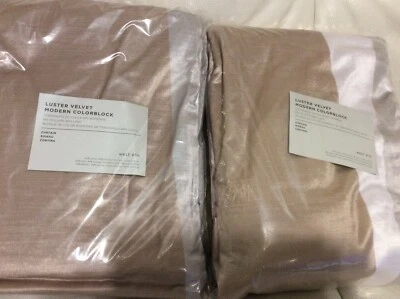 West Elm Two (2) Luster Velvet Modern Colorblock Curtains 48x84 Multi NWT - Image 1 of 3