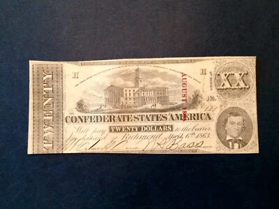 ~ T 58   Confederate States of America $20  Dollars -  April 6, 1863  - Image 1 of 2