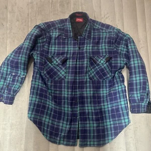 Coleman Men's Quilted Flannel Plaid Shirt Blue Green Long Sleeve Size L Large - Picture 1 of 3