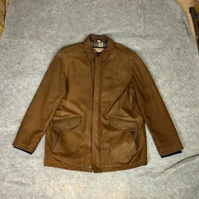 Columbia Hombres Abrigo Grande Cuero Marrón Lana Manta Forrada Chaqueta Exterior Gorp ^ Foto 1 de 4
