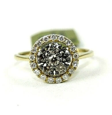 Anillo espiral con racimo de diamantes marrones redondos naturales de oro amarillo de 14 quilates de 0,63 quilates Foto 1 de 4