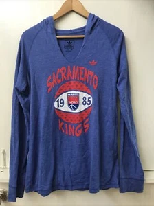 Adidas Trefoil Sacramento Kings Basketball NBA Blue Hooded Tee Top Size L - Picture 1 of 4