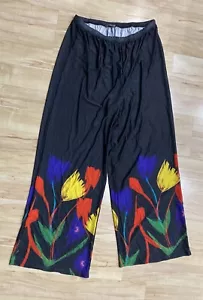 New Azalea by Firmiana Black Palazzo Pull On Pants Wide Leg Floral Plus Size 3XL - Picture 1 of 4