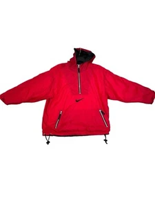 Vtg Nike Red 1/2 Zip Pullover Hooded Drawstring Bottom Windbreaker L 14/16 - Picture 1 of 4