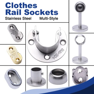 Wardrobe Rail Hanger Flange Rod End Support Bracket Multi-Style For Hanging Pole - Image 1 of 4