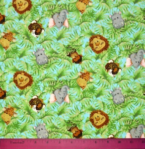 Flannel!! Jungle Babies Fabric - HALF YARD - 100% Cotton - Nursery Baby Animals - Picture 1 of 1