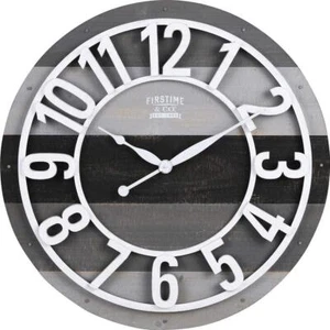 FirsTime & Co. Gray 27" Large Round Wood Vintage Decor Shabby Planks Wall Clock - Picture 1 of 1