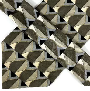 Vintage: Pierre Cardin Mens Tie, Paris, Brown White Black Geometric Pattern Silk - Picture 1 of 7
